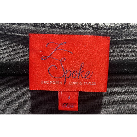 Z Spoke Zac Posen Mini Dress Bodycon Gray Jersey Stretch Fringe Witchy Goth SZ4 - Picture 2 of 10